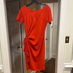 Escada Scarlet Red Midi Dress with Draped Detail